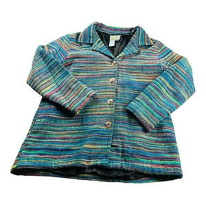 Vintage Coldwater Creek Womens Multicolor Striped Coat Button Lined Jacket PL